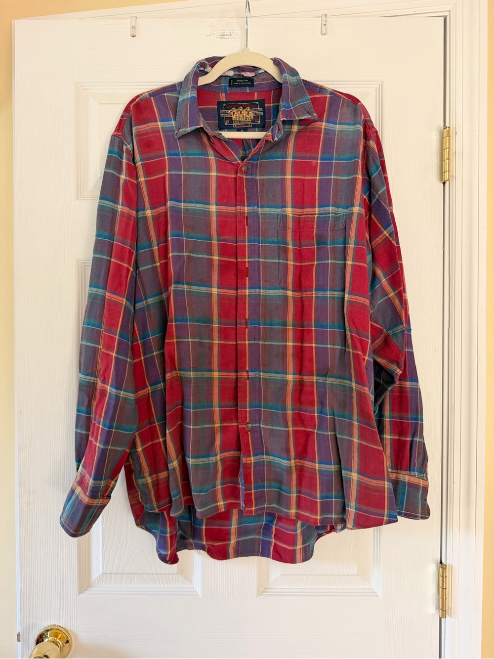 Vintage Ralph Lauren Red Plaid Button-Down Shirt with Blue and Green Accents